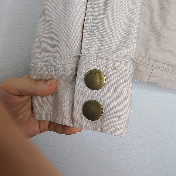 LOFT Cream Utility Jacket Cotton/Stretch Full Zip Snap Buttons ElasticCinch Sz S - Picture 8 of 12
